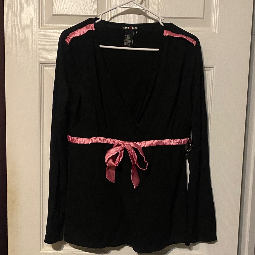 Black Maternity Top with Pink Accents